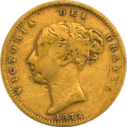 Pre-Owned 1872 London Mint Victorian 'Shield' Half Sovereign Gold Coin