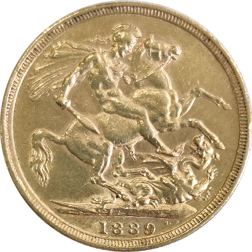 Pre-Owned 1889 London Mint Victoria Jubilee Head Full Sovereign Gold Coin