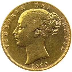 Pre-Owned 1863 London Mint Victorian 'Shield' Full Sovereign Gold Coin