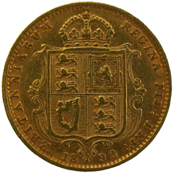 Pre-Owned 1892 London Mint Victorian 'Shield' Half Sovereign Gold Coin