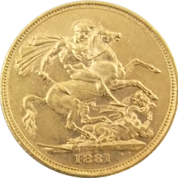 Pre-Owned 1881 London Mint Victoria Young Head Full Sovereign Gold Coin