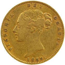 Pre-Owned 1859 London Mint Victorian 'Shield' Half Sovereign Gold Coin