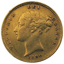 Pre-Owned 1880 London Mint Victorian 'Shield' Half Sovereign Gold Coin