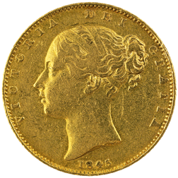 Pre-Owned 1845 London Mint Victorian 'Shield' Full Sovereign Gold Coin