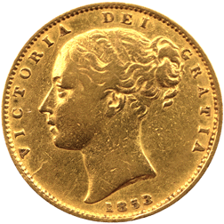 Pre-Owned 1853 London Mint Victorian 'Shield' Full Sovereign Gold Coin