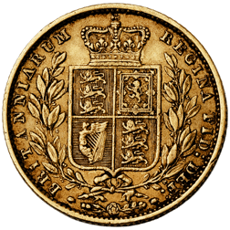 Pre-Owned 1854 London Mint Victoria Young Head Shield Full Sovereign Gold Coin