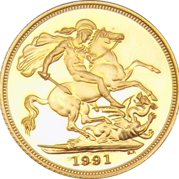Pre-Owned 1991 UK Elizabeth II Full Sovereign Gold Coin