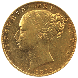 Pre-Owned 1878 Sydney Mint Victorian Shield Full Sovereign Gold Coin