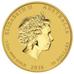 Pre-Owned 2016 Australian Lunar Monkey 1/2oz Gold Coin