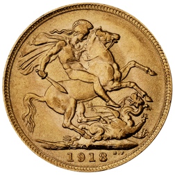 Pre-Owned 1918 India Mint George V Full Sovereign Gold Coin