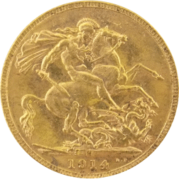 Pre-Owned 1914 Melbourne Mint George V Full Sovereign Gold Coin