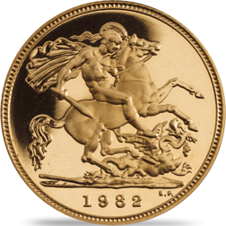 Pre-Owned 1982 UK Elizabeth II Full Sovereign Proof Design Gold Coin