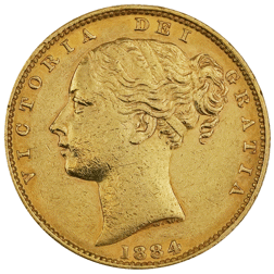 Pre-Owned 1884 Melbourne Mint Victoria Young Head Shield Full Sovereign Gold Coin