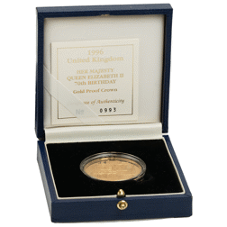 Pre-Owned 1996 UK Queen Elizabeth II 70th Birthday Proof Gold Crown Coin