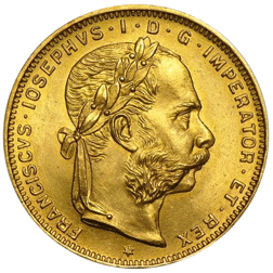 Pre-Owned 1892 Austrian 20 Franc 8 Florins Gold Coin