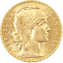 Pre-Owned 1909 French 20 Franc 'Rooster' Gold Coin