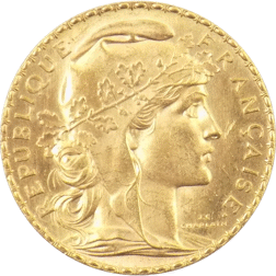 Pre-Owned 1910 French 20 Franc 'Rooster' Gold Coin