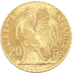 Pre-Owned 1911 French 20 Franc 'Rooster' Gold Coin