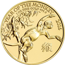 Pre-Owned 2016 UK Lunar Monkey 1oz Gold Coin
