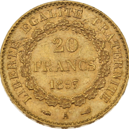 Pre-Owned 1897 French 20 Franc Lucky Angel Gold Coin