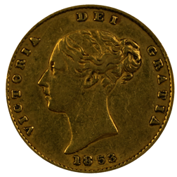 Pre-Owned 1853 London Mint Victorian 'Shield' Half Sovereign Gold Coin