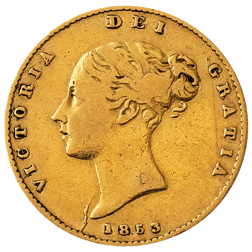 Pre-Owned 1853 London Mint Victorian 'Shield' Half Sovereign Gold Coin