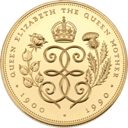 Pre-Owned 1990 UK Queen Mother 90th Birthday Crown Proof Gold Coin