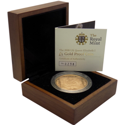 Pre-Owned 2008 UK Accession of Queen Elizabeth I £5 Proof Gold Coin