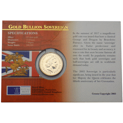 Pre-Owned 2003 UK Full Sovereign Gold Coin - Carded