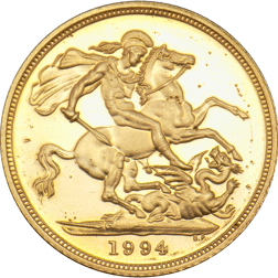 Pre-Owned 1994 UK Maklouf Head Full Sovereign Gold Coin