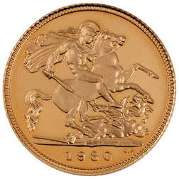 Pre-Owned 1980 UK Half Sovereign Proof Design Gold Coin