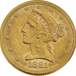 Pre-Owned 1881 USA Half Eagle $5 Gold Coin