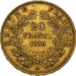 Pre-Owned 1856 French Napoleon III Wreath 20 Franc Gold Coin