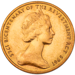Pre-Owned 1965 Isle of Man Centenary of the Revestment Act Half Sovereign Gold Coin
