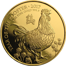 Pre-Owned 2017 UK Lunar Rooster 1oz Gold Coin