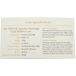 Pre-Owned 2009 UK Quarter Sovereign Gold Coin - Boxed