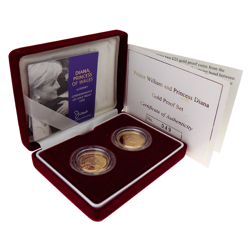 Pre-Owned 2002 & 2003 Alderney Prince William & Princess Diana £25 Gold Proof 2-Coin Set