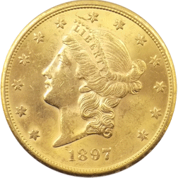 Pre-Owned 1897 USA $20 Double Eagle 'S' Mintmark Gold Coin