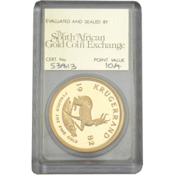 Pre-Owned 1982 South African Krugerrand 1oz Proof Gold Coin - SAGCE Graded 104