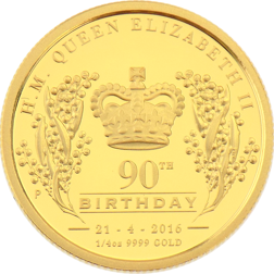 Pre-Owned 2016 Australia Queen Elizabeth II 90th Birthday 1/4oz Proof Gold Coin