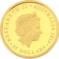 Pre-Owned 2016 Australia Queen Elizabeth II 90th Birthday 1/4oz Proof Gold Coin