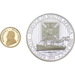 Pre-Owned 2015 South African Churchill Krugerrand 1/10oz Proof Gold Coin and 1oz Silver Medallion Se