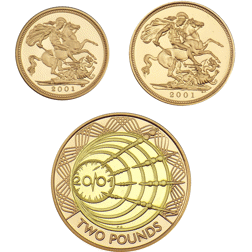 Pre-Owned 2001 UK Proof Full Sovereign 3 Gold Coin Set