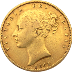 Pre-Owned 1861 London Mint Victoria Young Head 'Shield' Full Sovereign Gold Coin