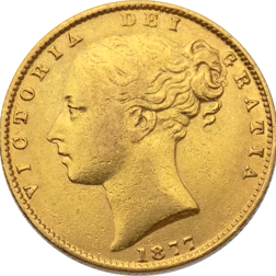 Pre-Owned 1877 Sydney Mint Victoria Young Head 'Shield' Full Sovereign Gold Coin