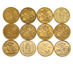 Pre-Owned UK Royal Mint The Historic Sovereign Collection Gold 12-Coin Set