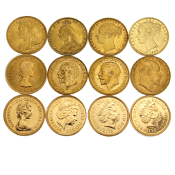 Pre-Owned UK Royal Mint The Historic Sovereign Collection Gold 12-Coin Set