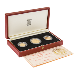 1989 UK 500th Anniversary Proof Half, Full, & Double Sovereign Gold 3-Coin Set