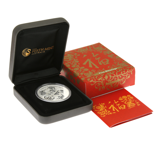 2016 パース造幣局 Five Blessings 999 シルバー  Coins Australia - 2016 FIVE BLESSINGS 1oz SILVER BULLION COIN