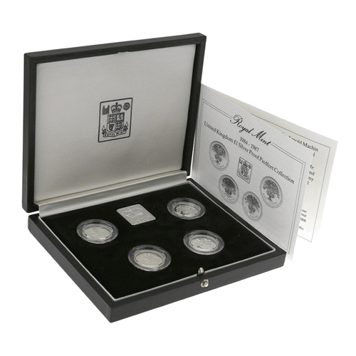 Pre-Owned 1984-1987 UK Piedfort £1 Silver Proof 4-Coin Collection